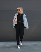 Tristan Knit Pocketed High Rise Pants - Black